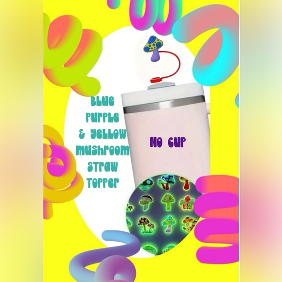 Mushroom Straw Topper, GLOWS IN DARK, Fits 10mm straw, New - Picture 2 of 7